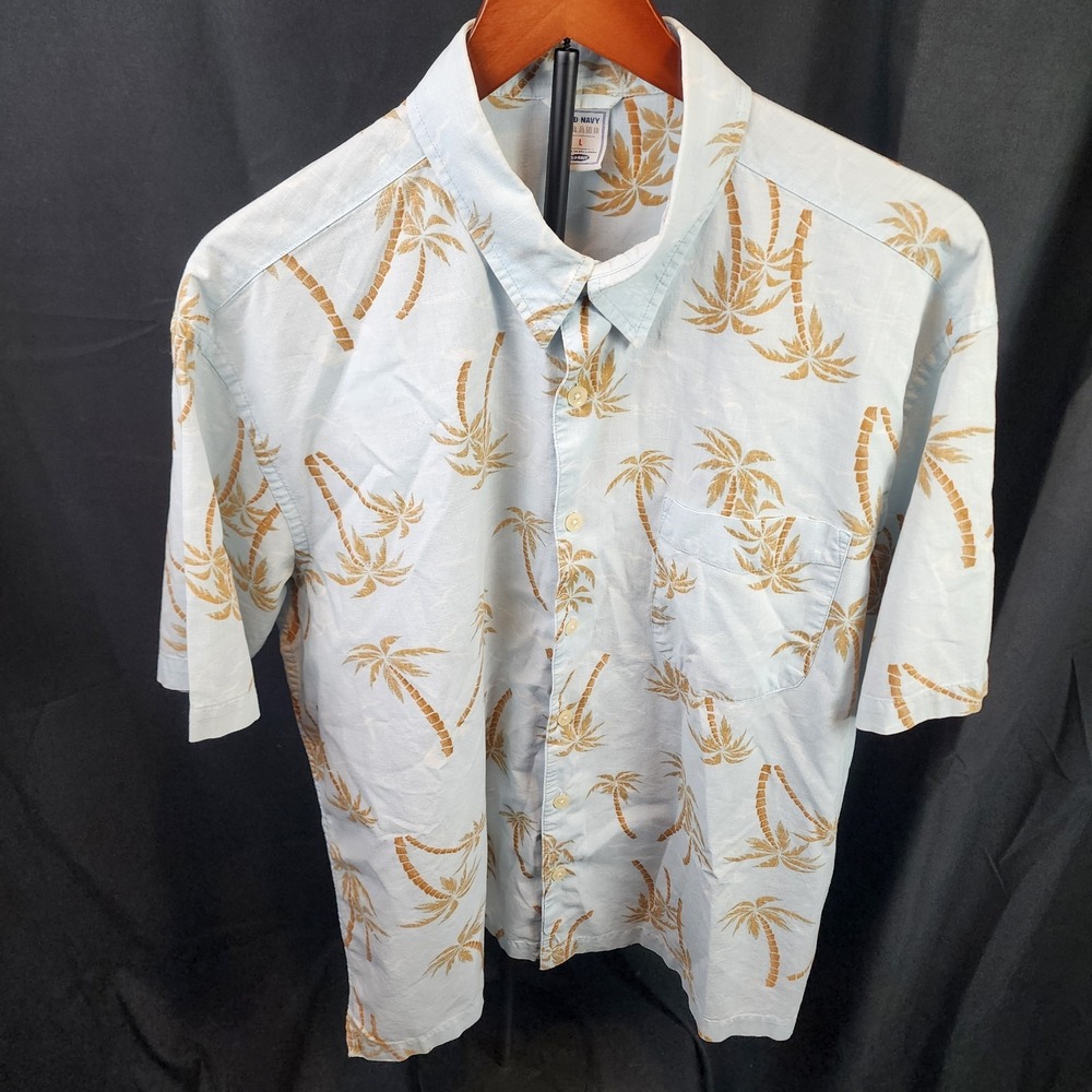 Old Navy Button‎ Down Size Large Palm Tree Design Blue